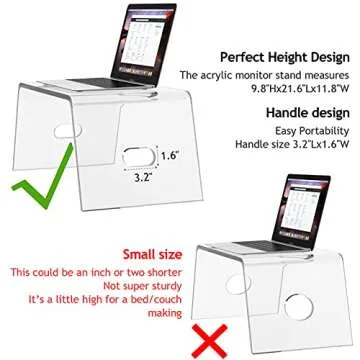 Egchi Acrylic Bed Tray for Eating and Laptops, Dinner Breakfast Tray with Handles, Clear Monitor Stand for Home Office, Lightweight Portable Lap Desk for Eating, Mobile Drawing Table for Bed & Couch