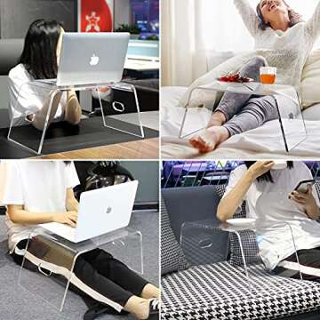 Egchi Acrylic Bed Tray for Eating and Laptops, Dinner Breakfast Tray with Handles, Clear Monitor Stand for Home Office, Lightweight Portable Lap Desk for Eating, Mobile Drawing Table for Bed & Couch
