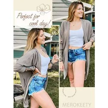 Stylish MEROKEETY Women's Waffle Knit Cardigan - Light Grey