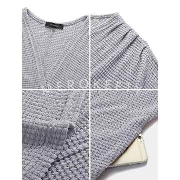Stylish MEROKEETY Women's Waffle Knit Cardigan - Light Grey