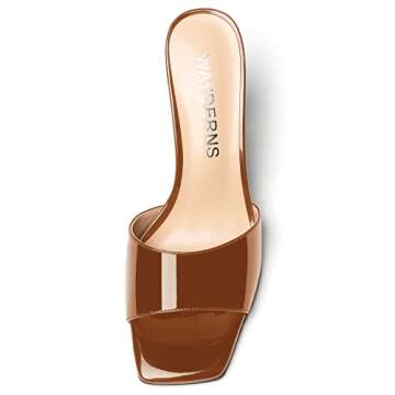 WAYDERNS Women's Brown Slip On Patent Dating Open Toe Fashion Square Toe High Heel Solid Block 3.3 Inch Heeled Sandals Size 9.5 - Zapatos de Mujer de Vestir Tacon Bajo