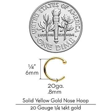 Body Candy Tiny Nose Ring Hoop 20 Gauge 1/4" Solid 14k Yellow Gold Nose Hoop Xtra Small Diameter