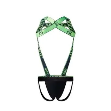 Mens Harness Sport Shoulder Strap with Mens Jock Strap Fitness One-piecs Mens Harness with Jockstrap Bodysuit (green, M)