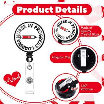 Juinte 3 Pcs Nursing Student Badge Reel Nurse in Progress Loading Retractable Badge with Swivel Clip for Student Essentials