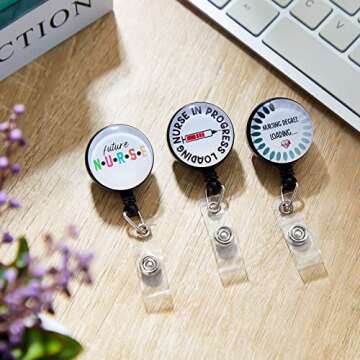 Juinte 3 Pcs Nursing Student Badge Reel Nurse in Progress Loading Retractable Badge with Swivel Clip for Student Essentials