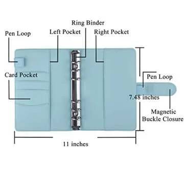 Antner A6 Budget Binder with Zipper Cash Envelopes for Money Organizer & Budgeting, PU Budget Planner Money Saving Binder with Cash Stuffing Envelopes & Labels for Home Office Travel, Mint Blue