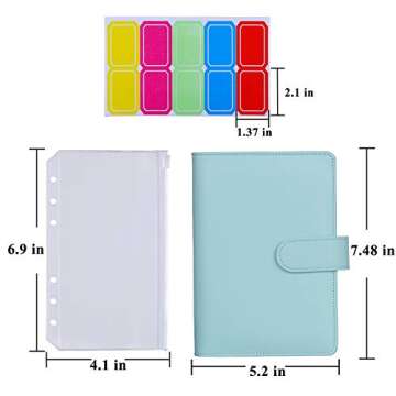 Antner A6 Budget Binder with Zipper Cash Envelopes for Money Organizer & Budgeting, PU Budget Planner Money Saving Binder with Cash Stuffing Envelopes & Labels for Home Office Travel, Mint Blue