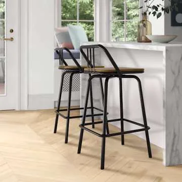 Bar Stools, Swivel Counter Stools Set of 2 - Vintage Industrial Farmhouse Swivel Bar Stool - Kitchen Island Counter Bar High Chair(Dark Brown)