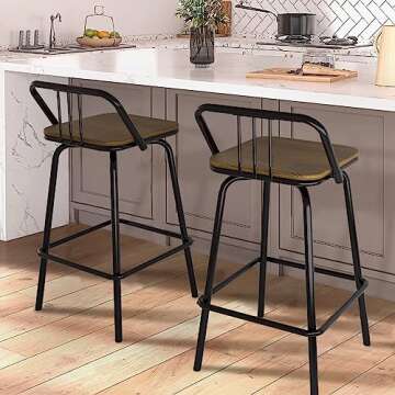 Bar Stools, Swivel Counter Stools Set of 2 - Vintage Industrial Farmhouse Swivel Bar Stool - Kitchen Island Counter Bar High Chair(Dark Brown)