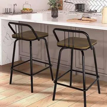 Bar Stools, Swivel Counter Stools Set of 2 - Vintage Industrial Farmhouse Swivel Bar Stool - Kitchen Island Counter Bar High Chair(Dark Brown)