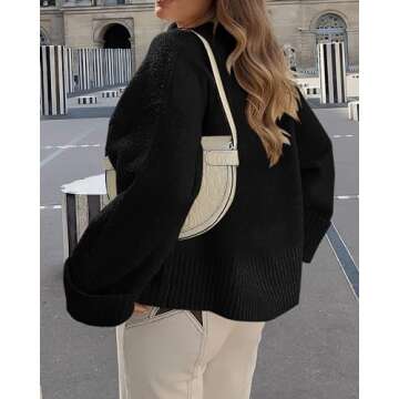 PRETTYGARDEN Women's Fall Oversized Sweaters Casual Crewneck Pullover Long Sleeve Fuzzy Chunky Knit Tops Blouse (Black,Small)