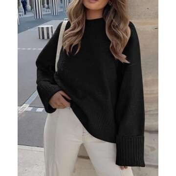 PRETTYGARDEN Women's Fall Oversized Sweaters Casual Crewneck Pullover Long Sleeve Fuzzy Chunky Knit Tops Blouse (Black,Small)