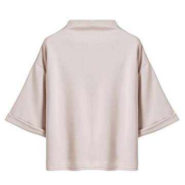 SweatyRocks Women's 3/4 Sleeve Mock Neck Basic Loose T-Shirt Elegant Top Apricot Small
