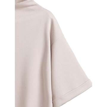 SweatyRocks Women's 3/4 Sleeve Mock Neck Basic Loose T-Shirt Elegant Top Apricot Small