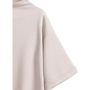 SweatyRocks Women's 3/4 Sleeve Mock Neck Basic Loose T-Shirt Elegant Top Apricot Small
