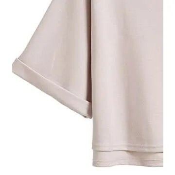 SweatyRocks Women's 3/4 Sleeve Mock Neck Basic Loose T-Shirt Elegant Top Apricot Small