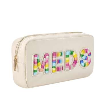 uekeboag Personalized Chenille Letter Patch MEDS Bag,Cute Nylon Drug Medicine Travel Makeup Bag with...