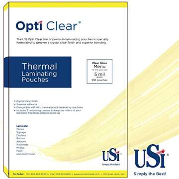 USI Opti Clear Premium Thermal Laminating Pouches, Menu Size, 5 Mil, 12 x 18 Inches, 100-Pack