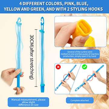 28 Pieces Heatless Curlers No Heat Spiral Curls Hair Curlers Styling Kit with 2 Pieces Styling Hooks for Most Kinds of Hairstyles (30 cm, Assorted Color)