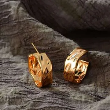 LOYATA Open C Hoop Earrings Gold Huggie Hoop 14K Gold Plated Dainty Small Simple Hypoallergenic Geometric Jewelry Gift for Women