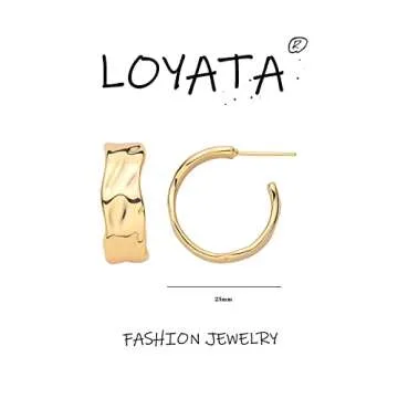 LOYATA Open C Hoop Earrings Gold Huggie Hoop 14K Gold Plated Dainty Small Simple Hypoallergenic Geometric Jewelry Gift for Women