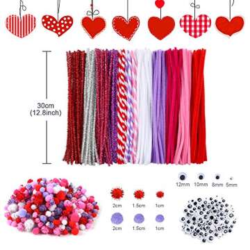 Caydo 660 Valentine Day Pipe Cleaners Sets, Including 160PCS Pipe Cleaners, 300PCS 4 Size Pom Poms and 200PCS 4 Size Wiggle Eyes for Valentine's DIY, Creative Crafts Decoration