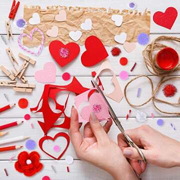 Caydo 660 Valentine Day Pipe Cleaners Sets, Including 160PCS Pipe Cleaners, 300PCS 4 Size Pom Poms and 200PCS 4 Size Wiggle Eyes for Valentine's DIY, Creative Crafts Decoration