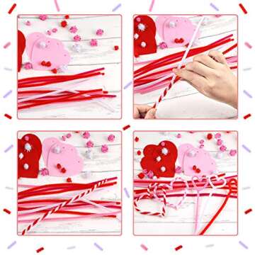 Caydo 660 Valentine Day Pipe Cleaners Sets, Including 160PCS Pipe Cleaners, 300PCS 4 Size Pom Poms and 200PCS 4 Size Wiggle Eyes for Valentine's DIY, Creative Crafts Decoration