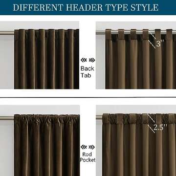 PRIMROSE Brown Velvet Curtains 72 inch Long for Living Room,Set of 2 Panels Blackout Rod Pocket Back...