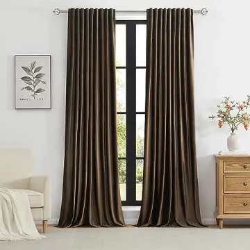 PRIMROSE Brown Velvet Curtains 72 inch Long for Living Room,Set of 2 Panels Blackout Rod Pocket Back Tab Window Treatment Room Darkening Heavy Decorative Curtains Drapes for Bedroom