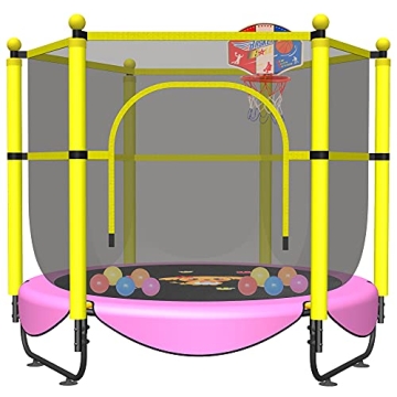 60" Trampoline for Kids, 5 FT Toddler Baby Trampoline with Safety Enclosure Net, Indoor or Outdoor P...