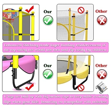 60" Kids Trampoline with Safety Net and Basketball Hoop