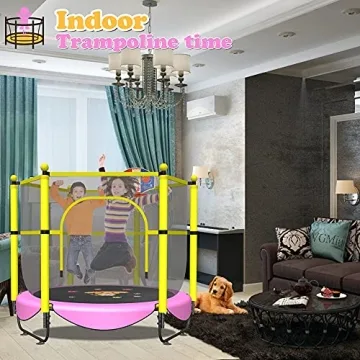 60" Kids Trampoline with Safety Net and Basketball Hoop