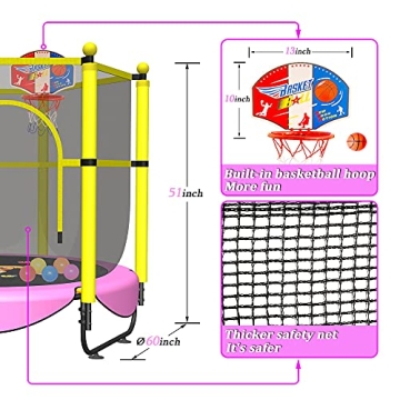60" Kids Trampoline with Safety Net and Basketball Hoop