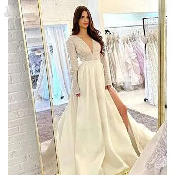 SHLFETWLUA Elegant Sequin Satin Prom Dress with Pockets