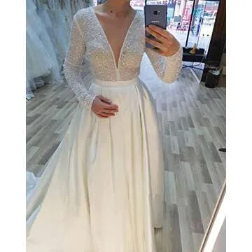 SHLFETWLUA Elegant Sequin Satin Prom Dress with Pockets