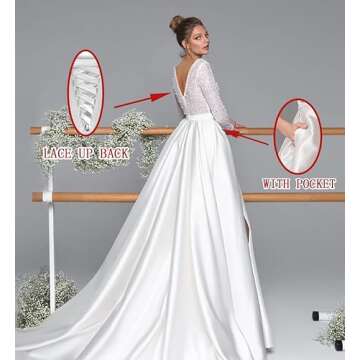 SHLFETWLUA Sequin Long Sleeve Prom Dresses 2024 Satin V Neck Slit Formal Evening Gowns for Women with Pockets Wedding Dresses Black