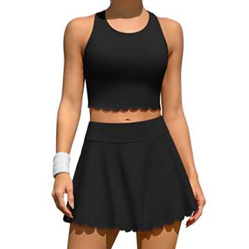 ATTRACO Tennis Dress with Shorts Workout Dress with Pockets Exercise Golf Dresses Black S