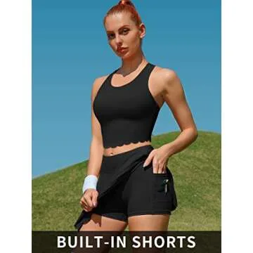 ATTRACO Tennis Dress with Shorts Workout Dress with Pockets Exercise Golf Dresses Black S