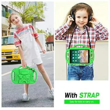 AVAWO Kids Case for iPad 6th Generation 9.7 inch 2018 Case, iPad Air 2 Kids Case - with Shoulder Strap, Shockproof Handle Stand Kids Protective Case for iPad 9.7 inch 5 & 6th Gen & iPad Air - Green
