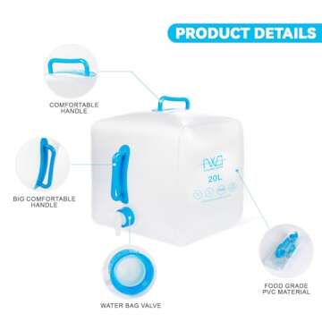 FEIWOOD GEAR BPA Free Collapsible Water Container (with Spigot), Water Jug for Camping, 5 Gallon Por...