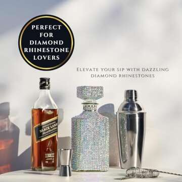 Unique Diamond Rhinestone Decanter | 730 mL | Luxurious Whiskey, Tequila, Wine Decanter - Dazzling Bling All Over Silver Rhinestone Carafe For Spirits, Bourbon, Scotch, Durable Thick Glass