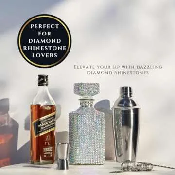 Unique Diamond Rhinestone Decanter | 730 mL | Luxurious Whiskey, Tequila, Wine Decanter - Dazzling Bling All Over Silver Rhinestone Carafe For Spirits, Bourbon, Scotch, Durable Thick Glass