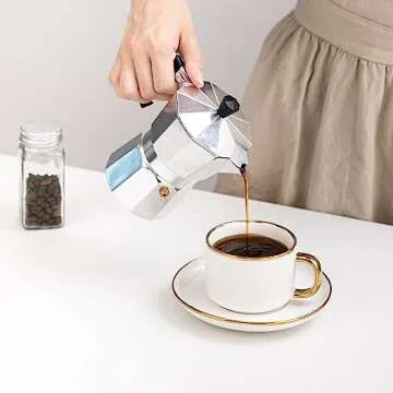 Agyiuns Tea Cups and Saucers with Gold Trim, 6.76 Ounce White Porcelain Tea Set & Coffee Cups for Latte, Cafe Mocha, Tea-Set of 4,Porcelain Mugs for Kitchen or Cafe(white and gold)