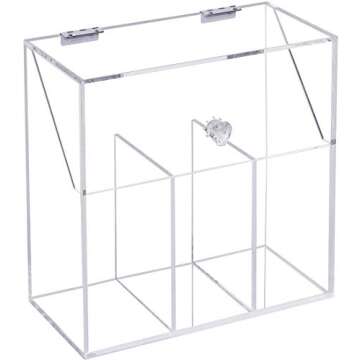 FOOCORDDY Covered Makeup Brush Holder with Dustproof Lid and Pearls Beads, Large Capacity Acrylic Clear Cosmetic Brush Storage Organizer for Vanity