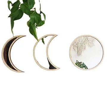 Scandinavian Natural Decor Acrylic Moonphase Mirrors, Nordic Style Moon Phase Mirror Set, Bohemian W...
