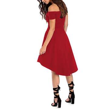 Sarin Mathews Women Off The Shoulder Short Sleeve High Low Cocktail Skater Dress Red S
