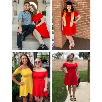 Sarin Mathews Women Off The Shoulder Short Sleeve High Low Cocktail Skater Dress Red S