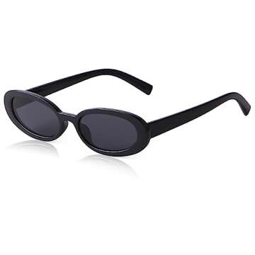 SDINM Retro 90s Oval Sunglasses for Women Vintage Small Narrow Tinted Black Sun Glasses Shades UV400 Lens