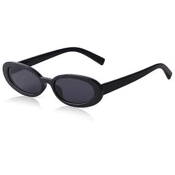 SDINM Retro 90s Oval Sunglasses for Women Vintage Small Narrow Tinted Black Sun Glasses Shades UV400 Lens